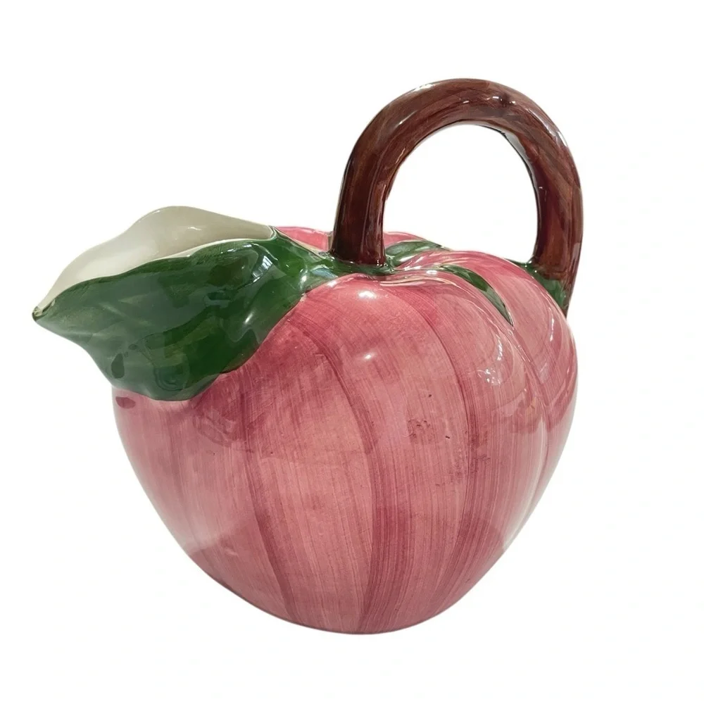 Vintage Majolica Style Hand Painted Tomato Pitcher Jug Made In Portugal Farm EUC